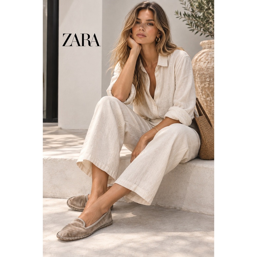 Zara Taupe Velvet Smoking Loafers Flats Size EU 36 Slip-On